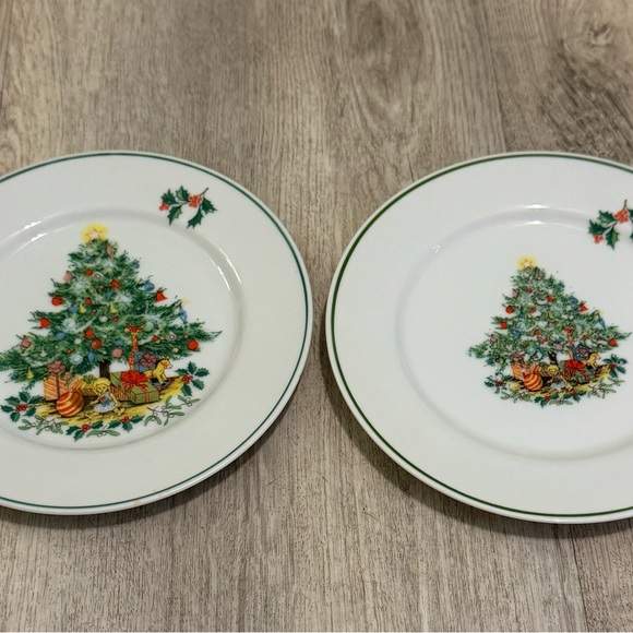 VINTAGE WOODMERE China Set Of 8 Christmas Tree Holiday Desert Plates - EUC - Picture 8 of 8